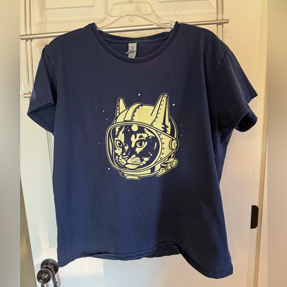Navy Blue Shirt with Astronaut Cat Design